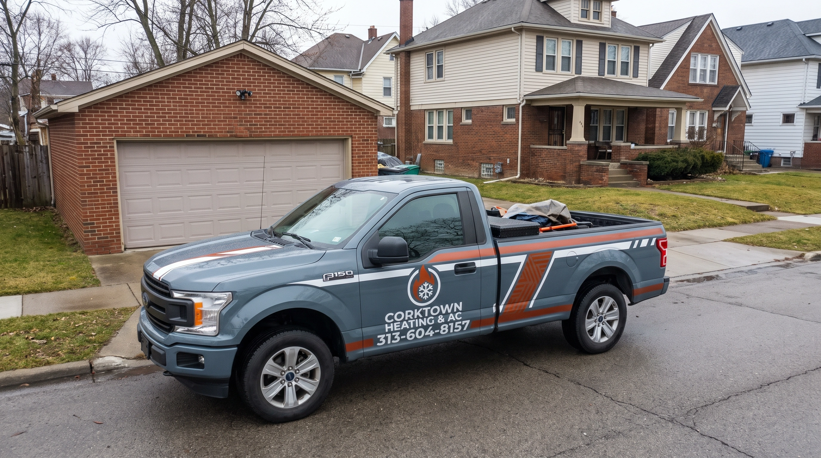 Corktown Heating & AC technician servicing an HVAC system in Detroit, MI
